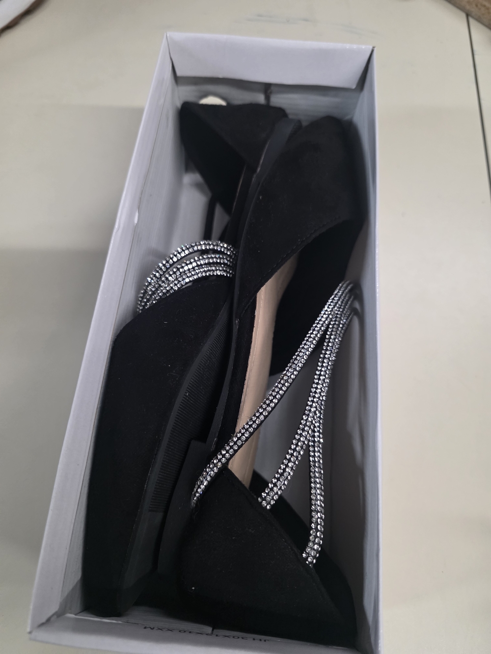 Crystal-Strap Black Pointed Flats